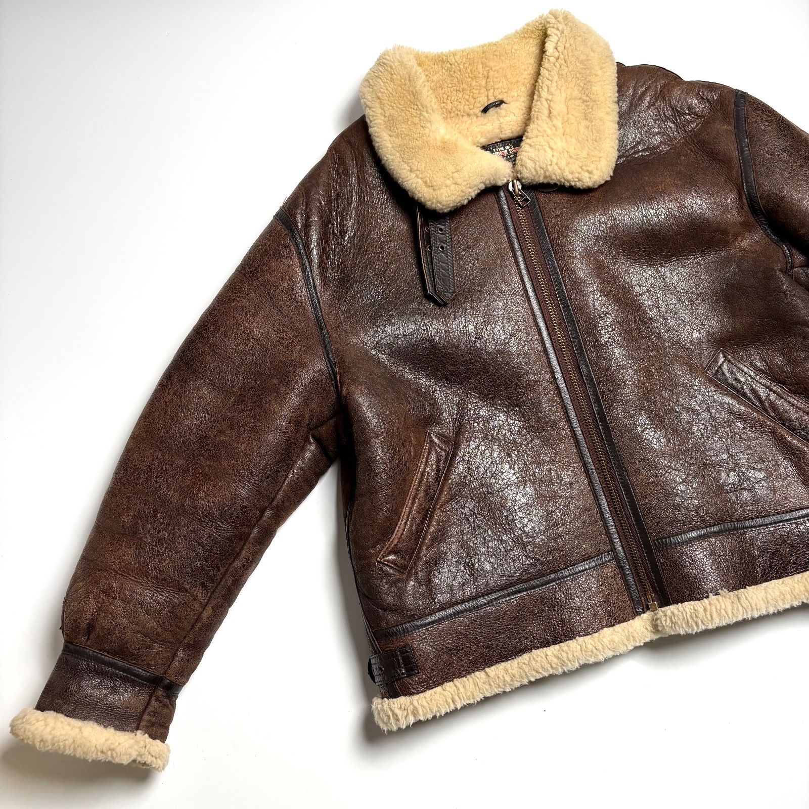 Wind Armor ダークブラウン レザージャケット 3L フライトジャケット 羊革】WIND ARMOR レザージャケット 茶 3L ムートンジャケット B-3