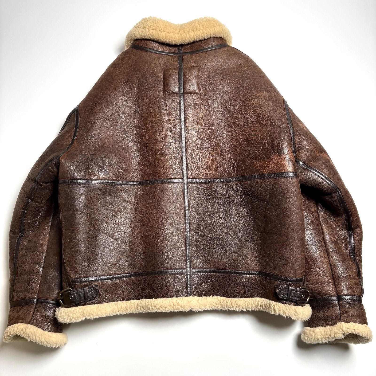 Wind Armor ダークブラウン レザージャケット 3L フライトジャケット 羊革】WIND ARMOR レザージャケット 茶 3L ムートンジャケット B-3