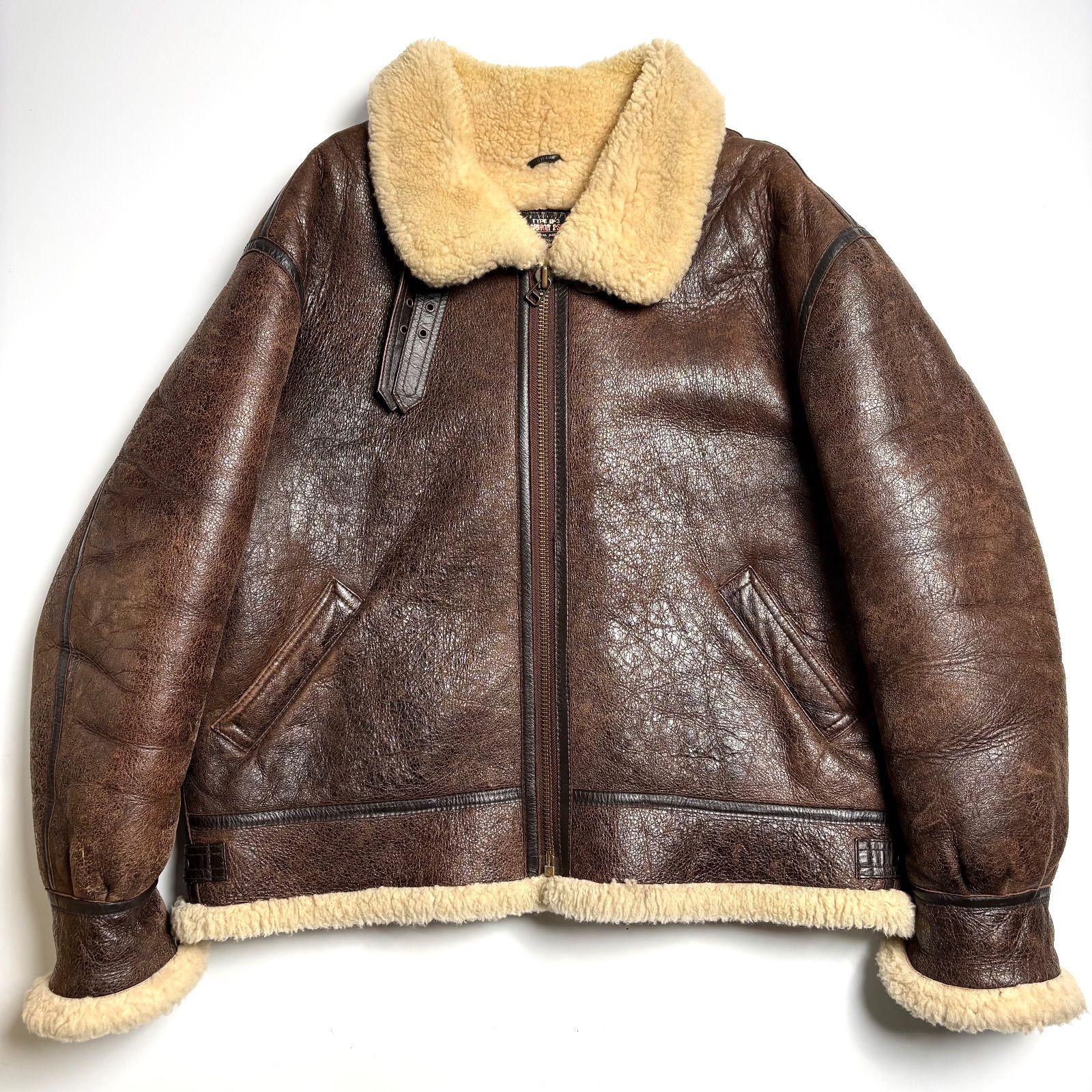 羊革】WIND ARMOR レザージャケット 茶 3L ムートンジャケット B-3