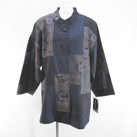 【中古】未使用品 飛天 あいびぶれ ロングコート 薄手 絹 シルク FREE 紺系 ネイビー 日本製 パッチワーク ポケット 飛天 あいびぶれ ロングコート 薄手 絹 シルク FREE 紺系 ネイビー