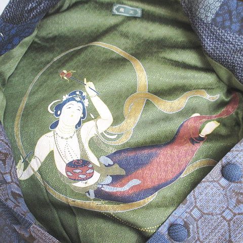 飛天 あいびぶれ ロングコート 薄手 絹 シルク FREE 紺系 ネイビー