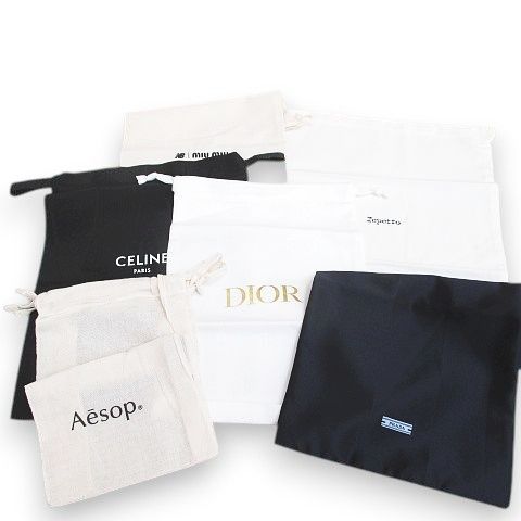 レディース ディオール Dior 6枚セット 保存袋 収納袋 巾着 ブランド違い サイズ違い ホワイト系 ロゴ 付属品 プラダ PRADA シャネル CHANEL ミュウミュウ MIU MIU レペット Repetto イソップ Aesop