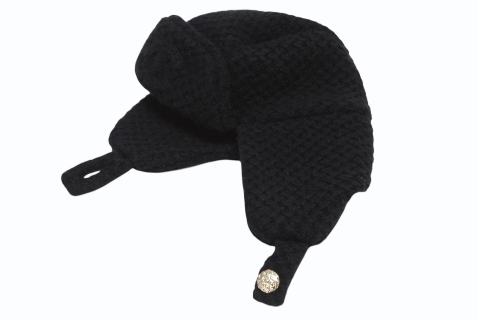 CHANEL シャネル ココ ネージュ フライトキャップ パイロットキャップ ブラック 25年フェイクファー スウェード 4 b 010303