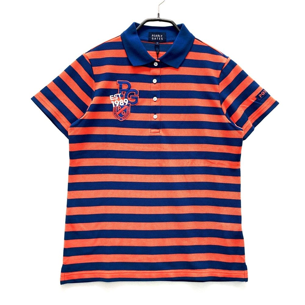 サイズ 1 PEARLY GATES パーリーゲイツ 055-2260706 半袖ポロシャツ ワッペン ボーダー柄 オレンジ系 ゴルフウェア レディース ストスト