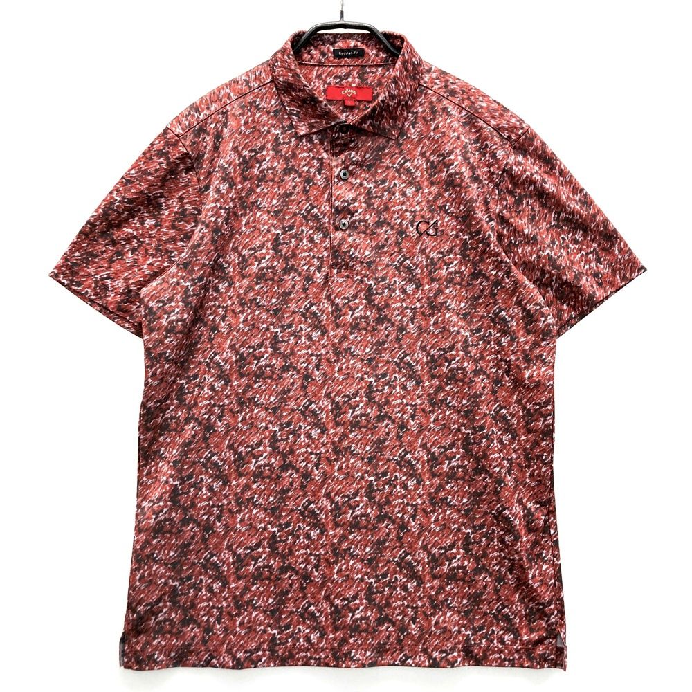 サイズ L キャロウェイ レッドレーベル 半袖ポロシャツ 総柄 レッド系 ゴルフウェア メンズ ストスト