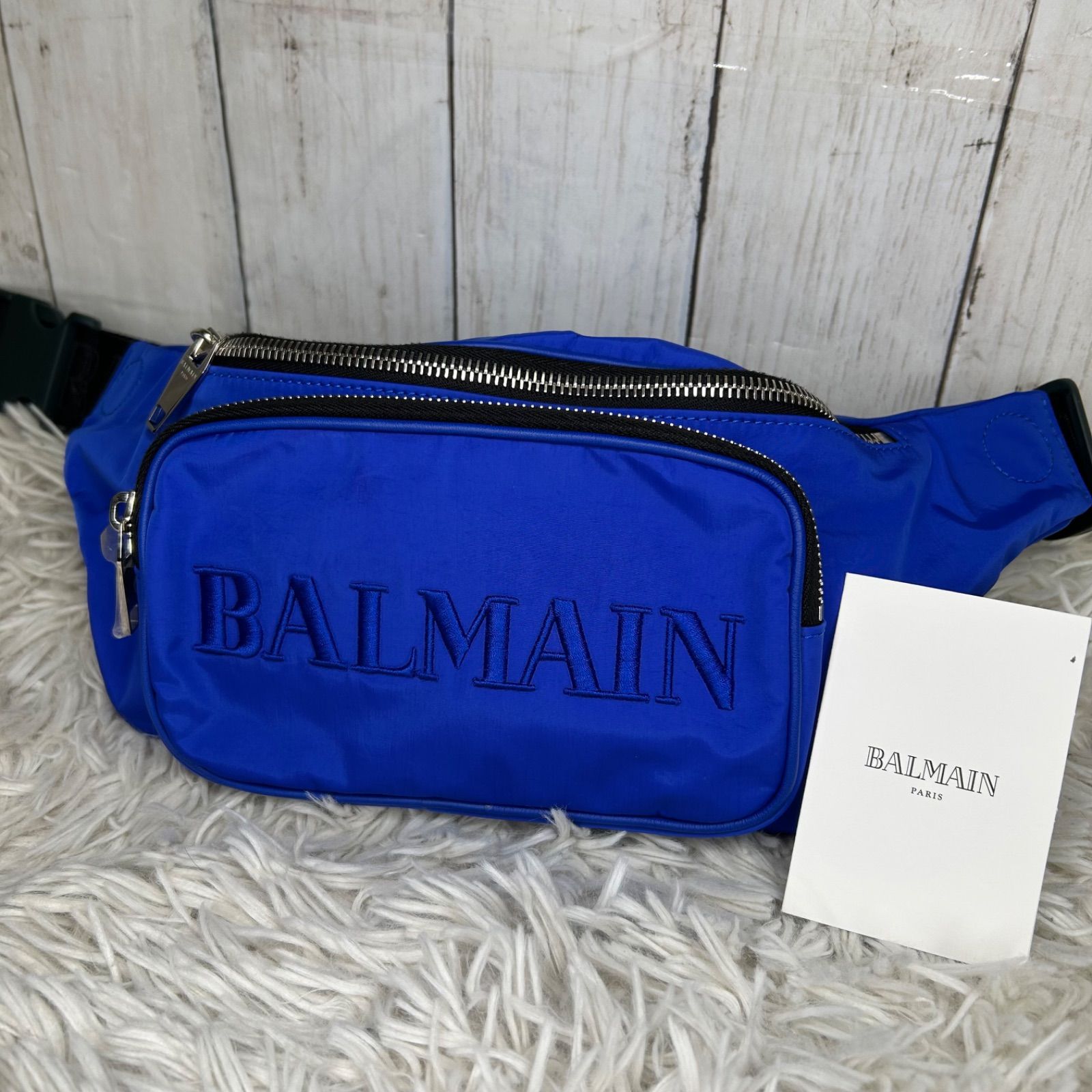 Balmain バルマン ブルー ナイロン ウエストバッグ ロゴ ウエストポーチ ボディバッグ