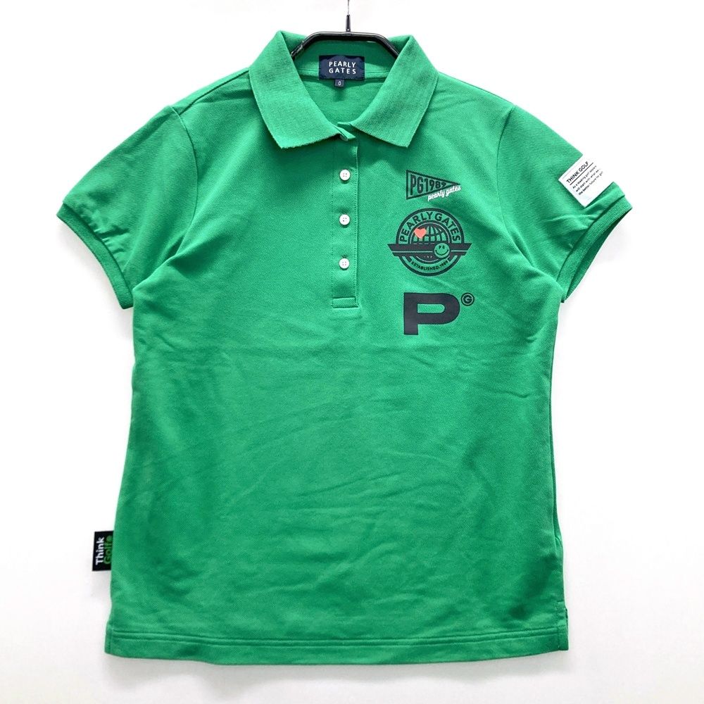 サイズ 0 PEARLY GATES パーリーゲイツ 半袖ポロシャツ ニコちゃん グリーン系 ゴルフウェア レディース ストスト