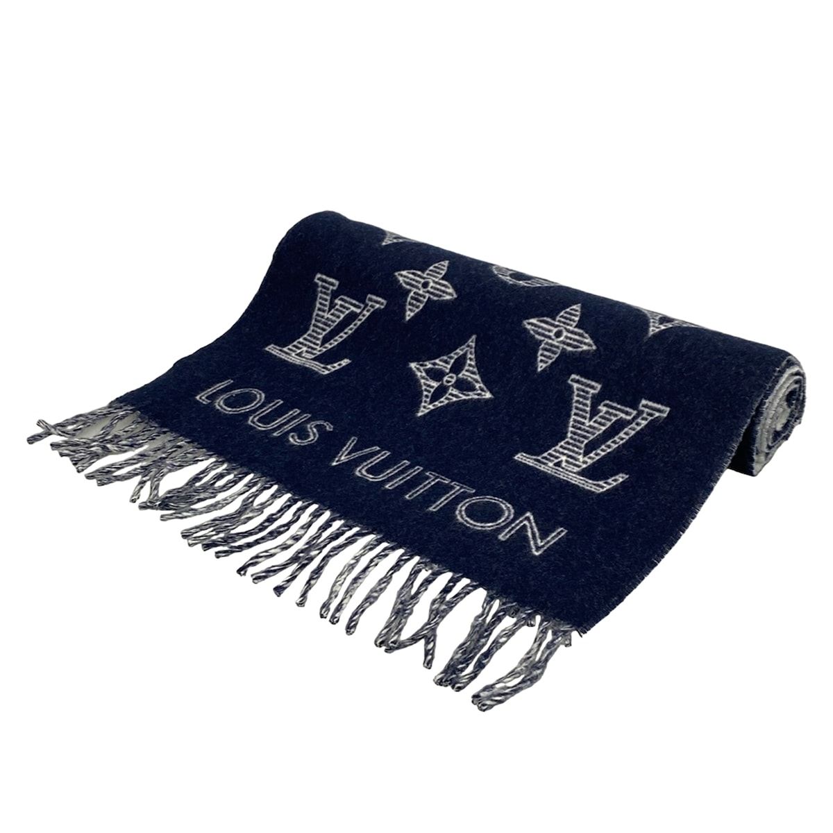 【箱付き】LOUIS VUITTON モノグラムマフラー ネイビー LOUIS VUITTON(ルイヴィトン) マフラー モノグラム・シャドウ マリーヌ