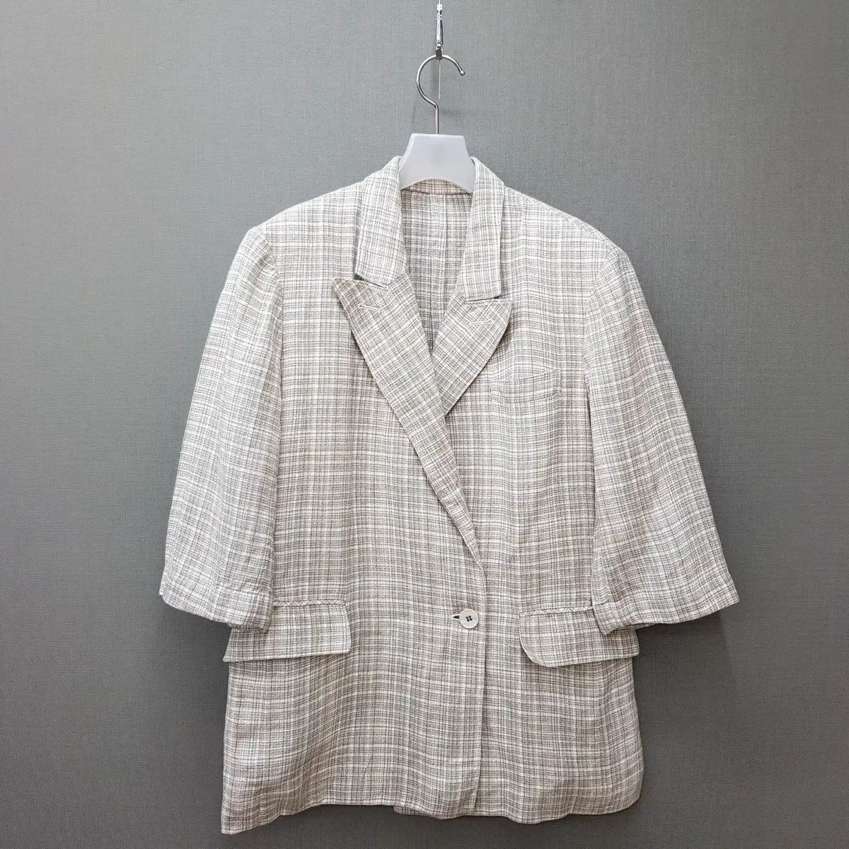 The SYSTEM 2025 麻100％ チェック ハーフスリーブ ジャケット Sサイズ