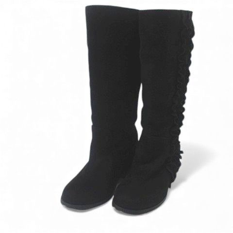 ピンクハウス PINK HOUSE ロングブーツ フェイクレザーフリルブーツ サイドフリル 3(M) ブラック 黒系 スエード調