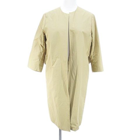 ヨリ yori ノーカラーコート 薄手 前開き ティアード F ベージュ系 日本製 ポケット 無地