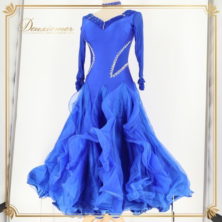 【美品】社交ダンスドレス 青と白 フリル付き　競技ダンス　9号 社交ダンスドレス 青と白 フリル付き 社交ダンスドレス 青と白 社交