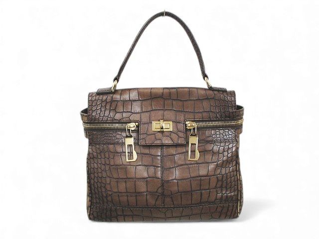 【中古】マックスマーラ MAX MARA ハンドバッグ トートバッグ クロコ型押し ゴールド金具 ブラウン 茶系 レザー マックスマーラ MAX MARA ハンドバッグ トートバッグ クロコ型押し