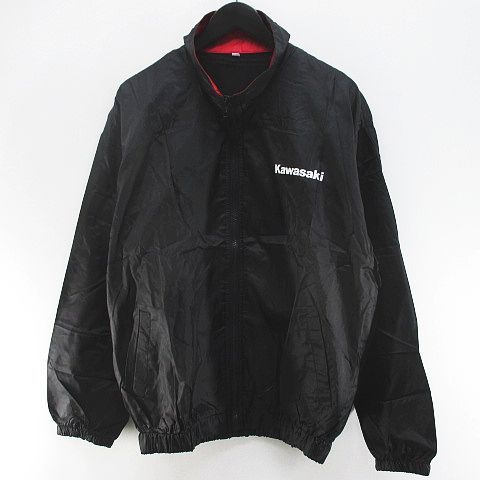 カワサキ Kawasaki スタッフ ジャケット ブルゾン L 黒系 ブラック ジップアップ プリント メッシュ裏地 日本製