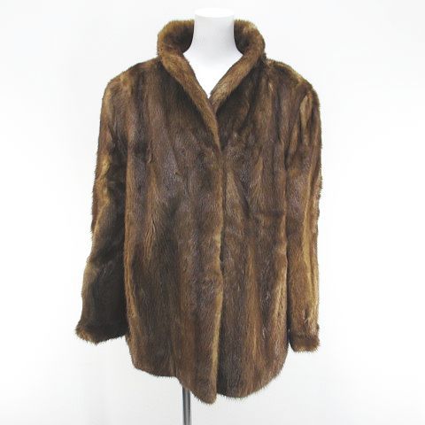 毛皮コート ミンクファー ミディアム丈 茶系 ブラウン ホック 裏地