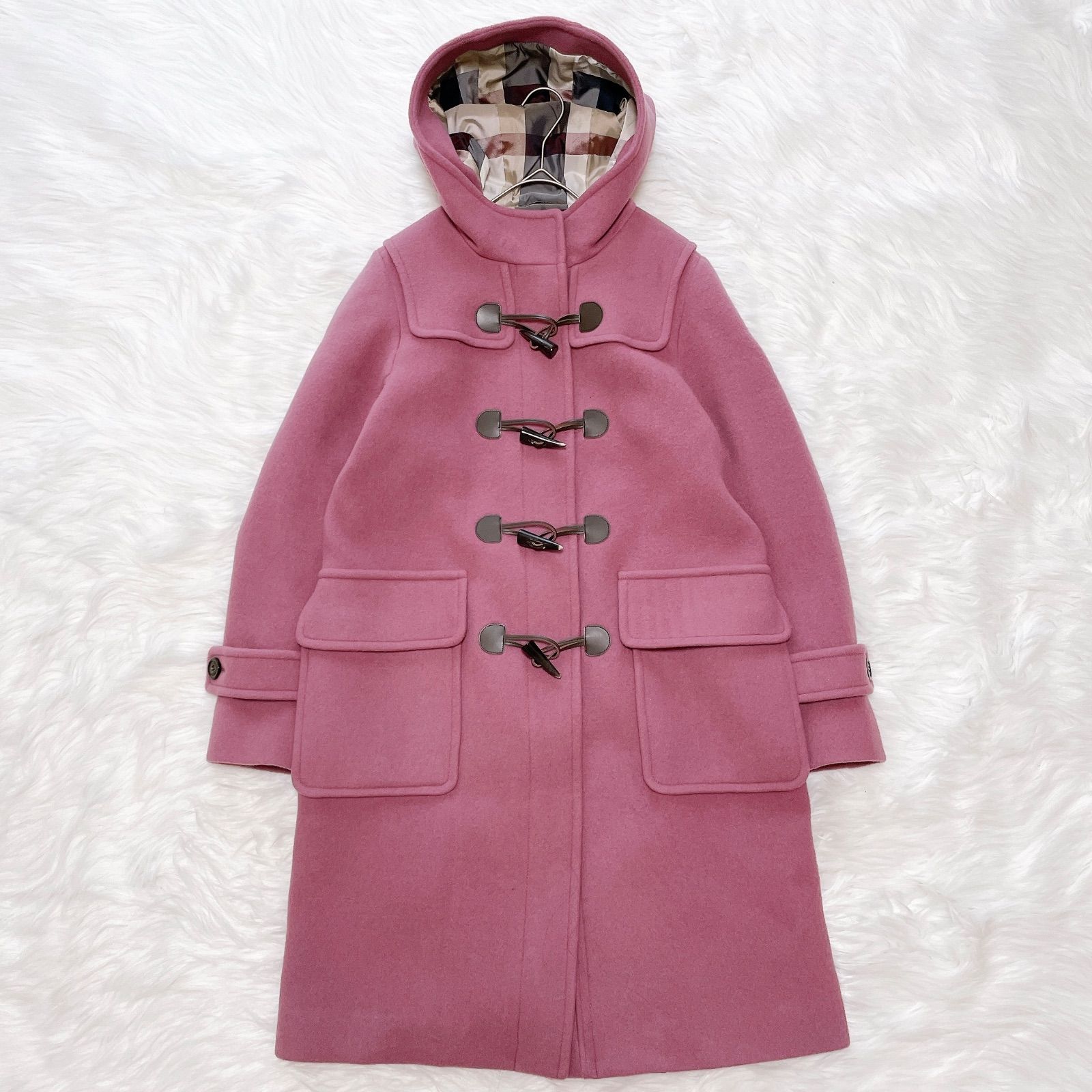 バーバリーブルーレーベル ダッフルコート メガチェック アンゴラ混 M バーバリーブルーレーベル ダッフルコート メガチェック アンゴラ混 M