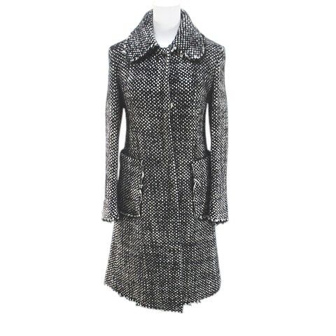 マルニ MARNI ステンカラーコート ニットコート 比翼 38 黒系 ブラック イタリア製 スナップボタン 毛 ウール