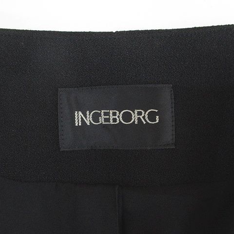 インゲボルグ INGEBORG ノーカラーコート ロング丈 4 黒系 ブラック