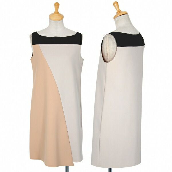 エンポリオアルマーニEMPORIO ARMANI 切替ストレッチワンピース 黒グレーベージュ38