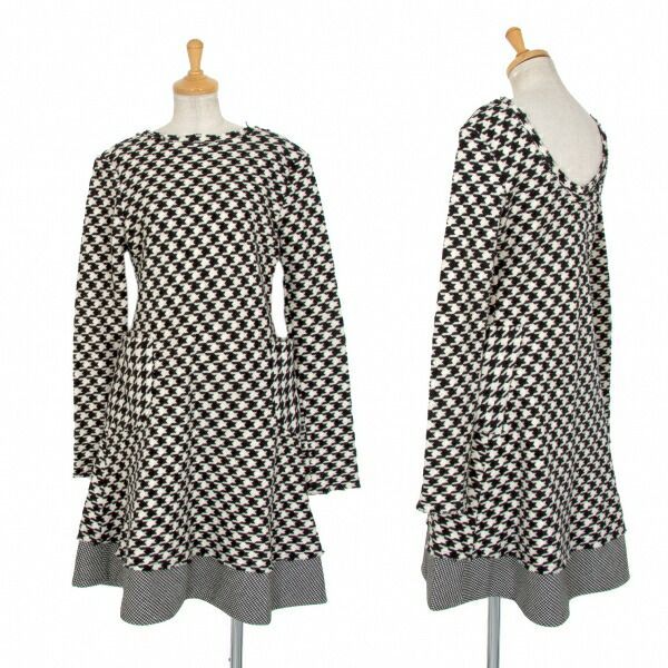 ヨウジヤマモト ファムYohji Yamamoto FEMME ハウンドトゥース裁ち切りワンピース 黒オフ1