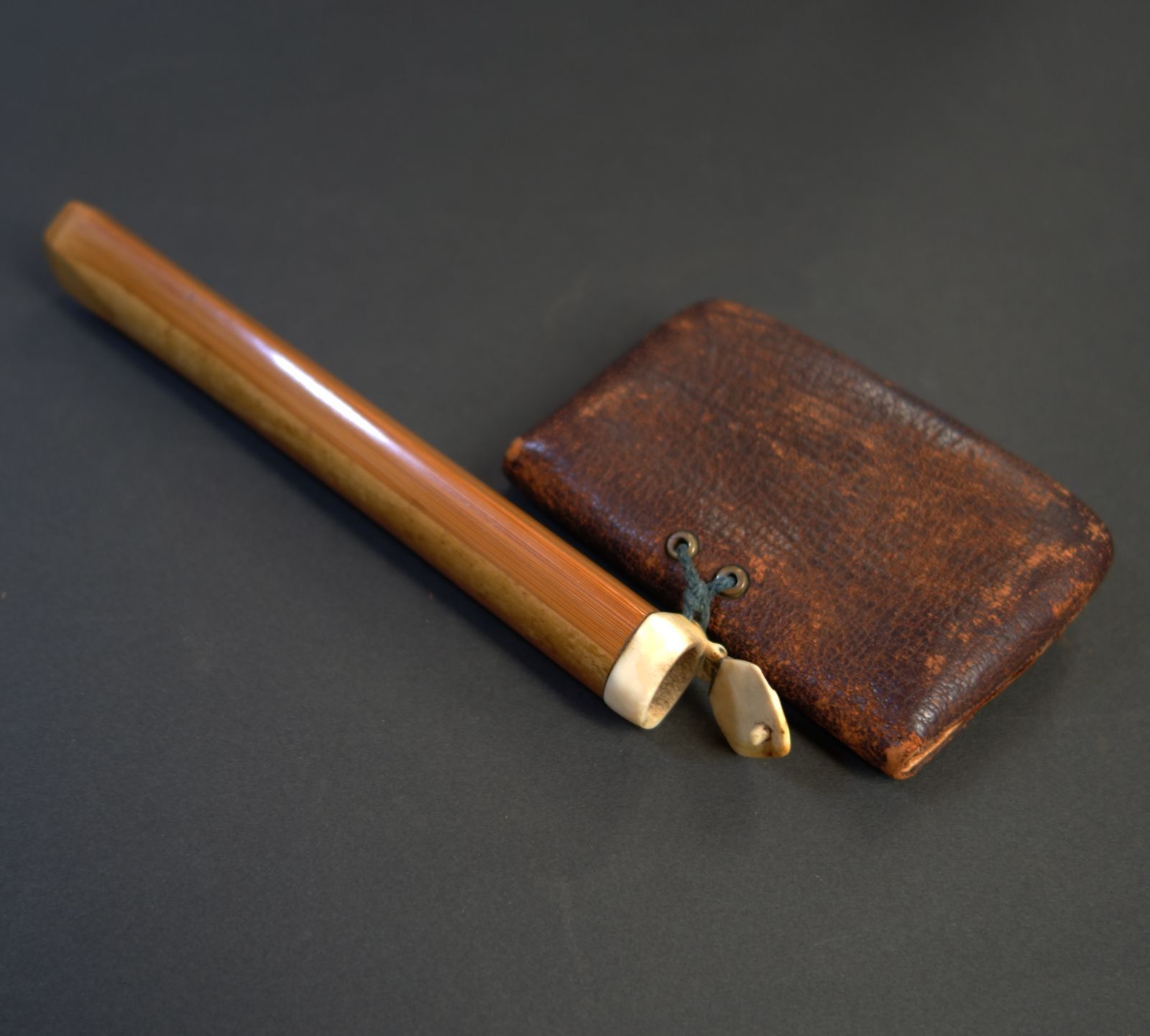 煙管 煙管筒 煙草入 【 煙管 真鍮＋銀製 ／ 煙管筒 竹製 ／ 煙草入 革