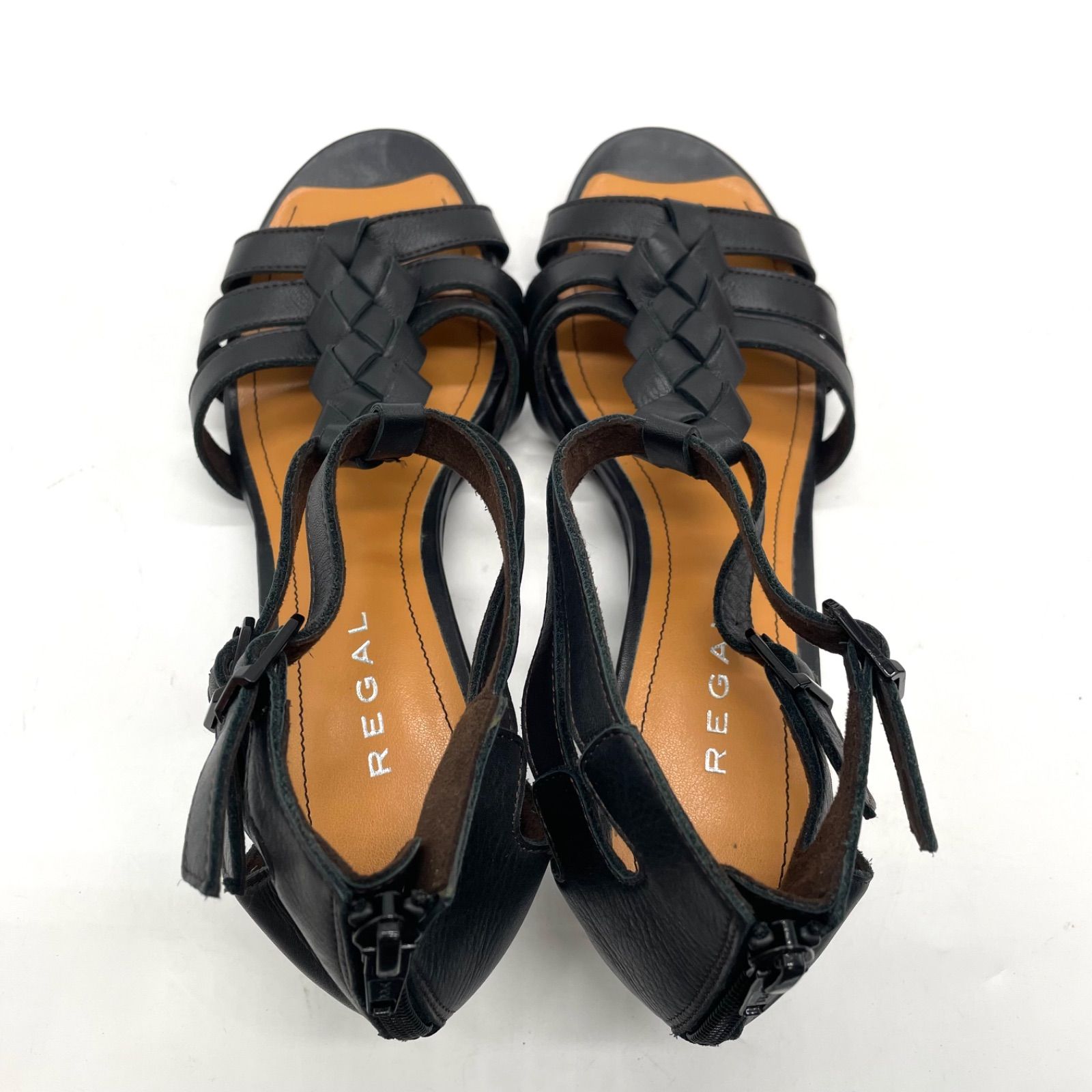 REGAL リーガル サンダル 編み込み ハイヒール 23.5cm ブラック 黒