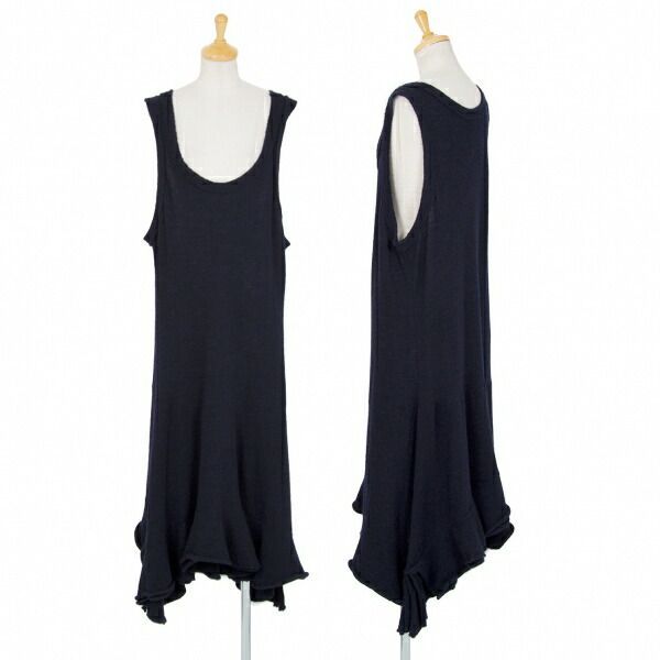 ワイズY s ウールフ シルエットノースリーブワンピース 紺2