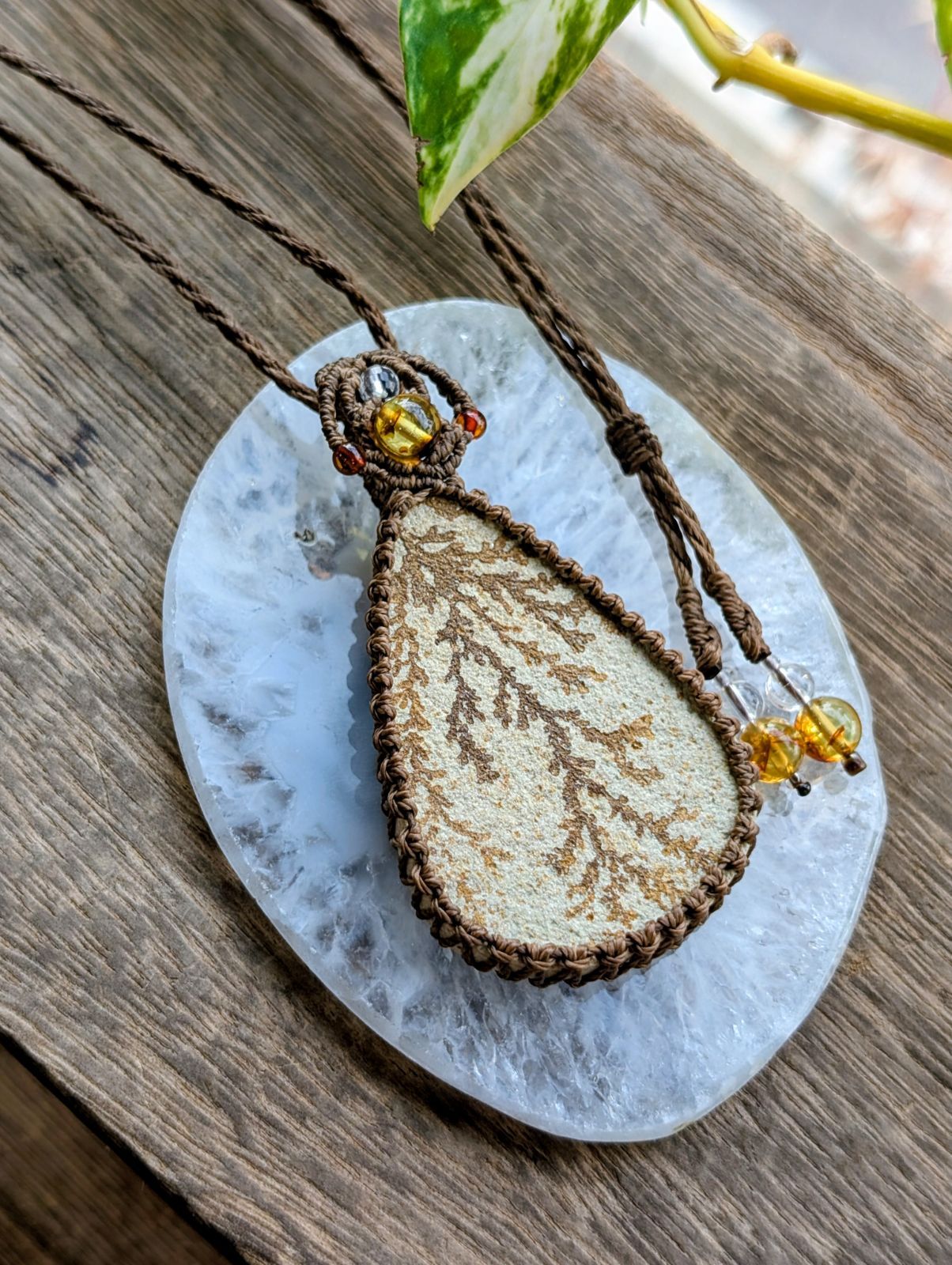 ☆特大☆デンドライトライムストーン・デンドライト☆マクラメ編み