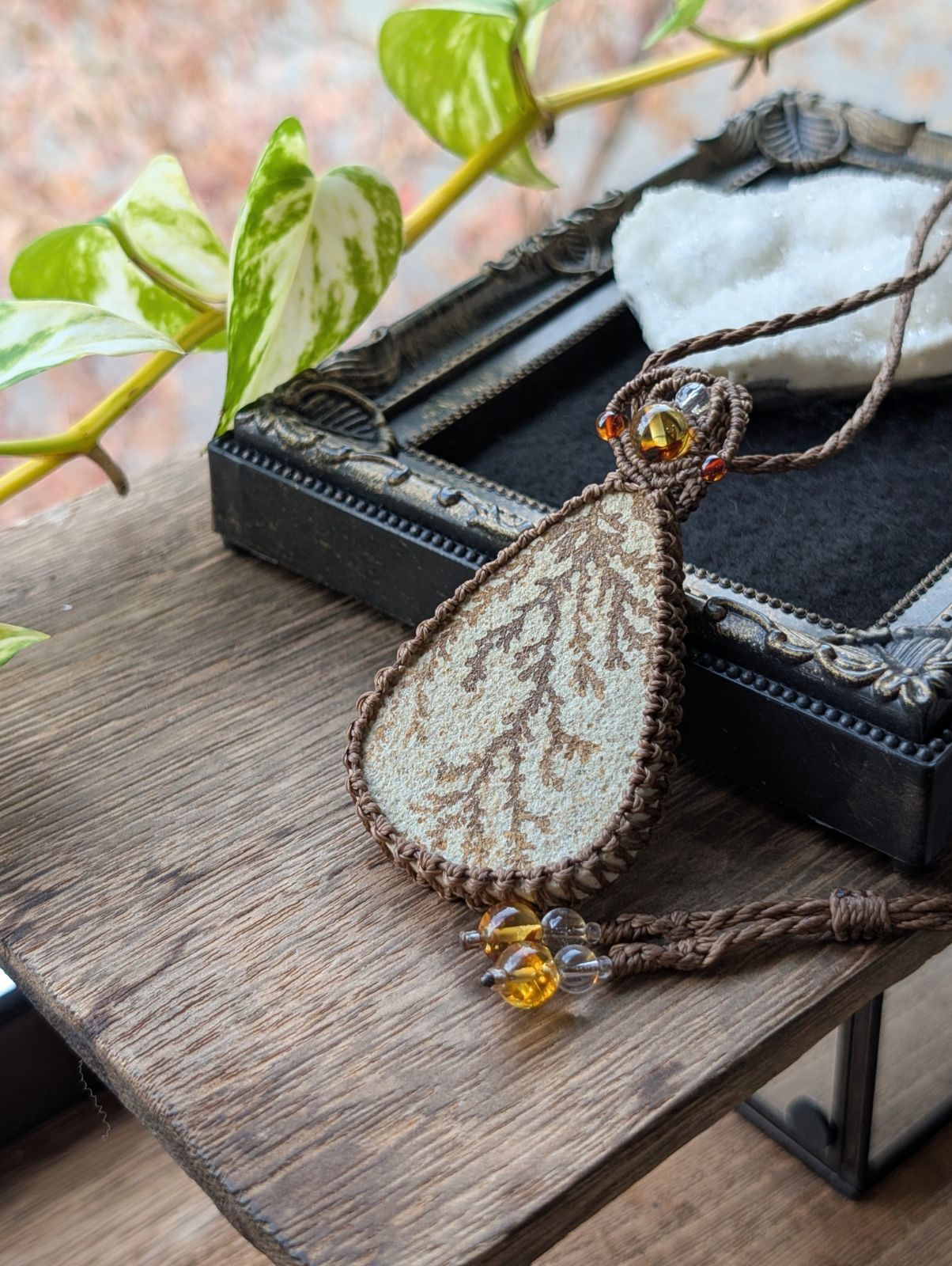 ☆特大☆デンドライトライムストーン・デンドライト☆マクラメ編み