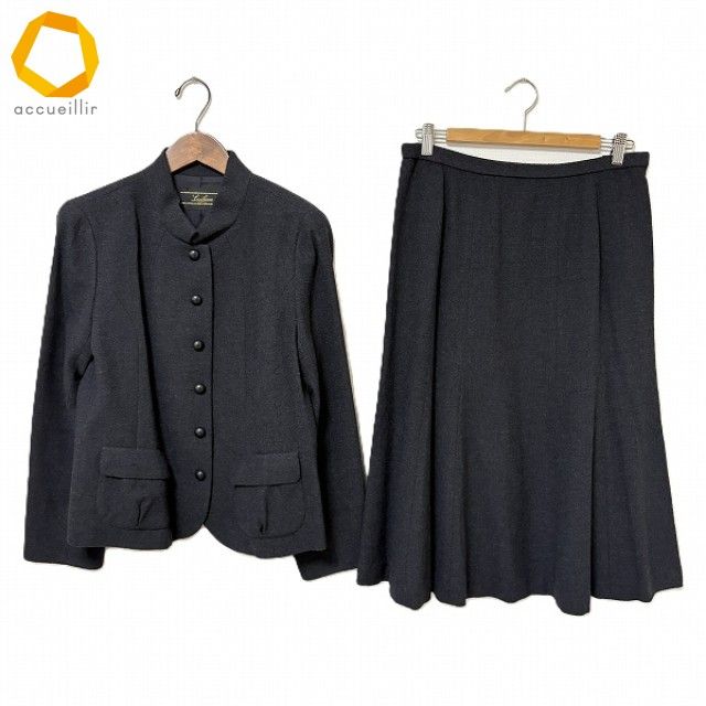 wnc レリアン Leilian スカートスーツ 13+ 黒系 スタンドカラー