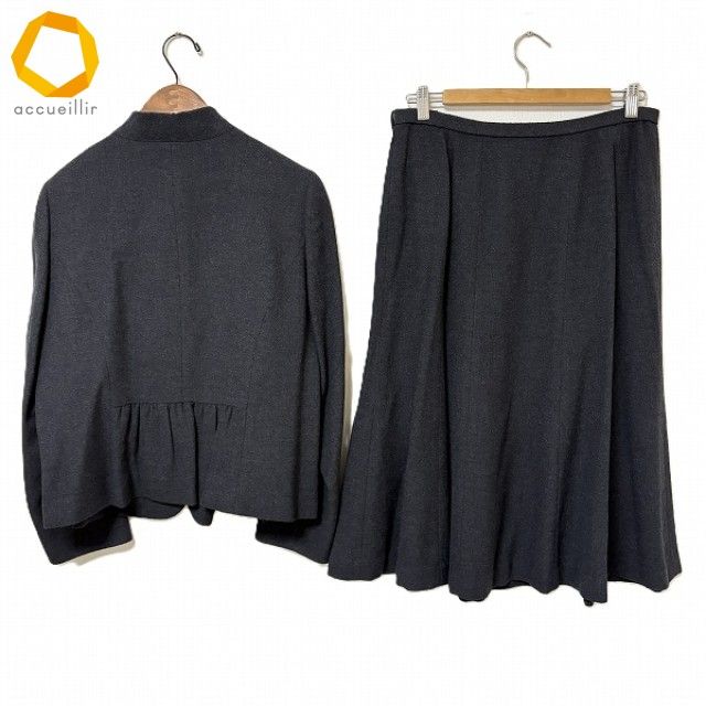 ★美品★ レリアン Leilianスカートスーツ 13号 XL wnc レリアン Leilian スカートスーツ 13+ 黒系 スタンドカラー