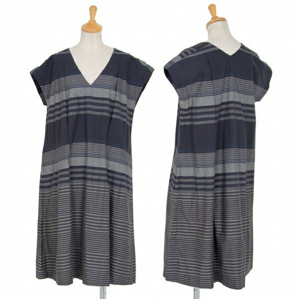 イッセイミヤケ ハートISSEY MIYAKE HaaT ボーダーラメ糸使いチュニックワンピース 紺グレー2