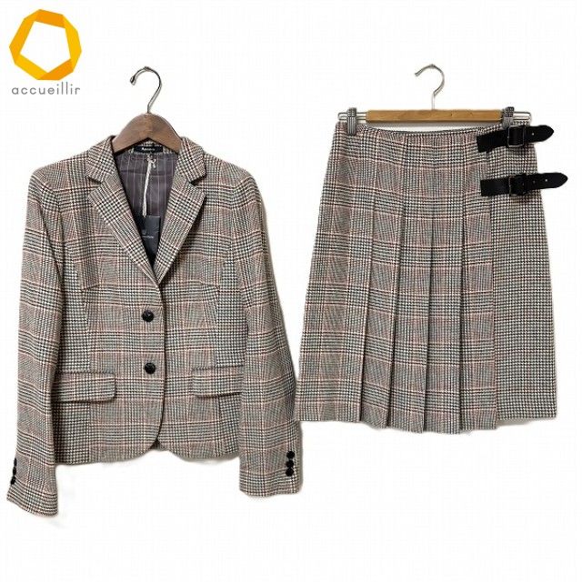 wnc アクアスキュータム ジョンストンズ Aquascutum Johnstons of Elgin スカートスーツ 8 グレー系 タグ付き レディース 979701