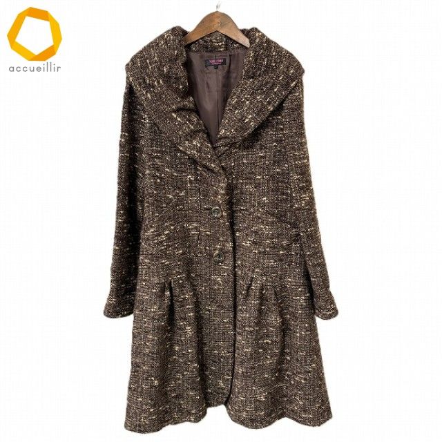 wnc ユキトリイ YUKITORII コート 40 茶 ツイード ラメ ロング モヘヤ