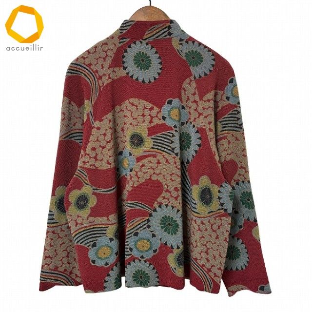 【タグ付き新品】詩仙堂 手染めちりめんショートケープ ボレロジャケット赤 格子柄 anc シセンドウ 詩仙堂 ジャケット 赤 マルチ ちりめん 花モチーフ