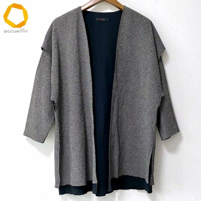 #snc ヒトシタムラ HITOSHI TAMURA 詩仙堂 シセンドウ ジャケット 黒 白系 ちりめん 鹿の子柄 重ね着風 ドルマン レディース [968994]