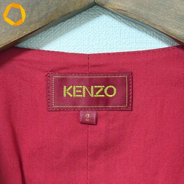 anc ケンゾー KENZO ベスト ジレ 2 赤 マルチ 花柄 Vネック 麻混