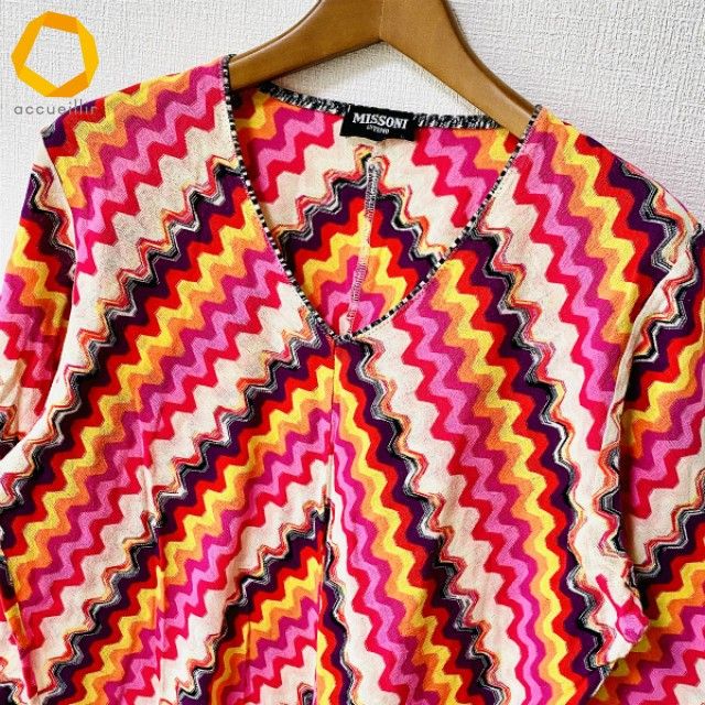 anc ミッソーニ MISSONI カットソー L マルチ Vネック ニット 総柄