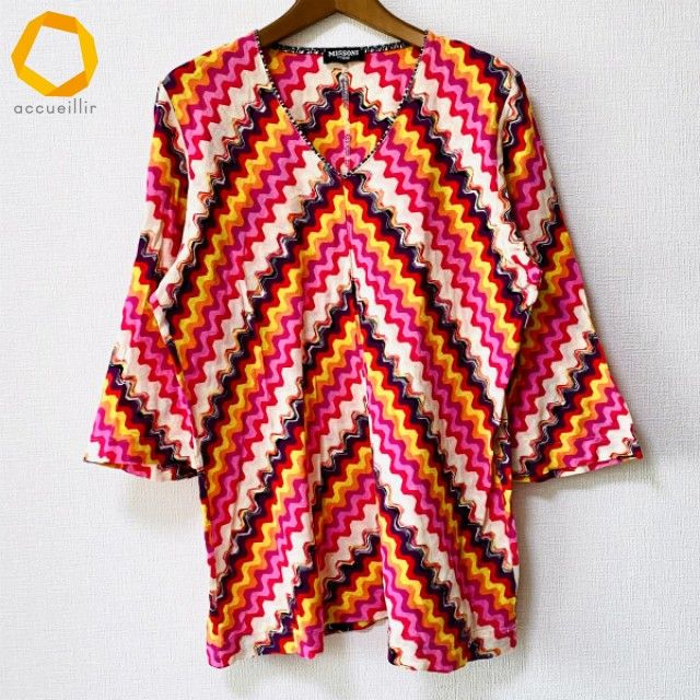 anc ミッソーニ MISSONI カットソー L マルチ Vネック ニット 総柄 日本製 レディース 973690