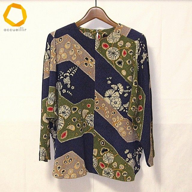 anc シセンドウ 詩仙堂 ヒトシタムラ カットソー 紫 カーキ ベージュ ちりめん ドルマン 総柄 バックボタン レディース 975176