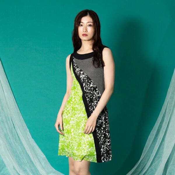 ヴィヴィアンタムVIVIENNE TAM 切替プリントパワーネットワンピース