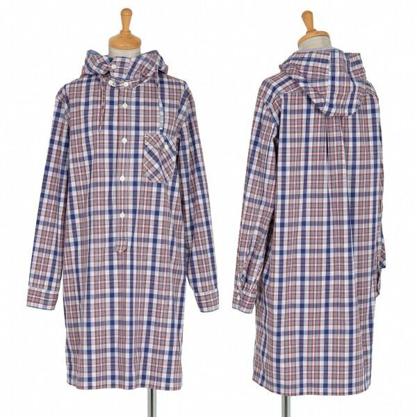 ジュンヤワタナベマンピンク コムデギャルソンJUNYA WATANABE MAN PINK COMME des GARCONSマドラスチェックフードワンピース 水色紺茶M