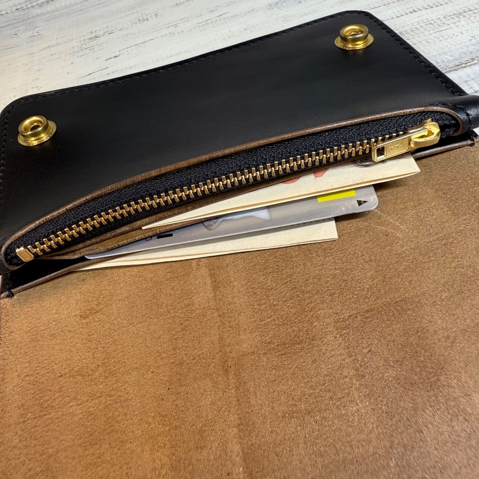 トラッカーウォレット ミドル 2層】ホースバット ゴールド YKK 節約