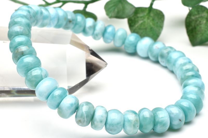 1点物】カリブ海の宝石 ラリマー 4-5x7.5mm ボタン ブレスレット