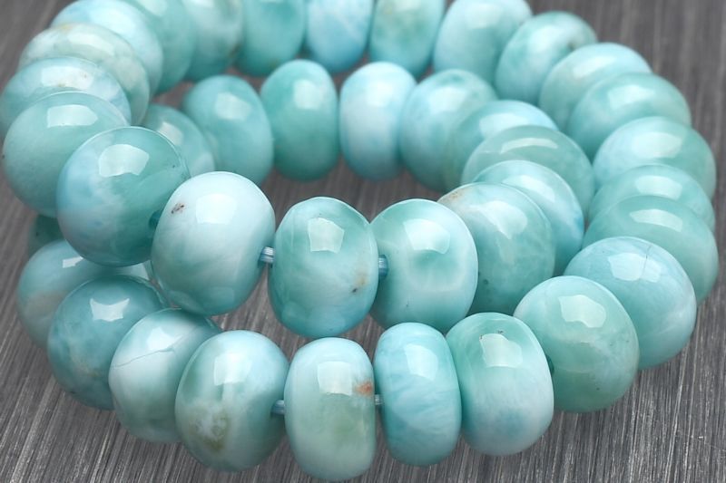 1点物】カリブ海の宝石 ラリマー 4-5x7.5mm ボタン ブレスレット