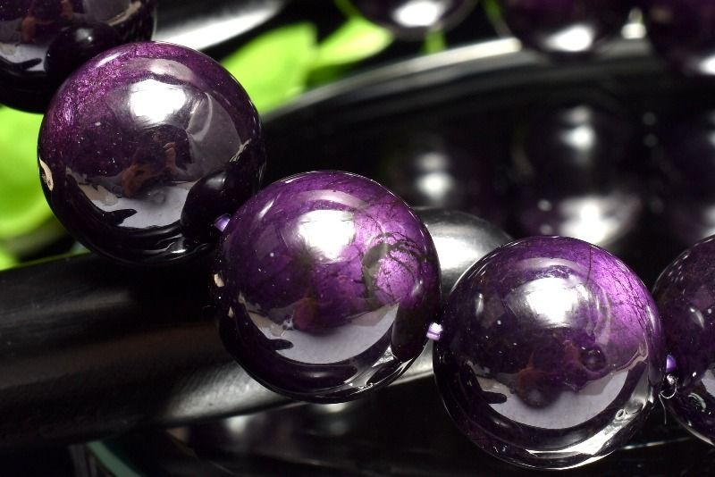 １点物 重厚に映える深紫の輝き パープライト 紫石 13.5 mm ブレスレット パワーストーン 天然石 _MC 2177