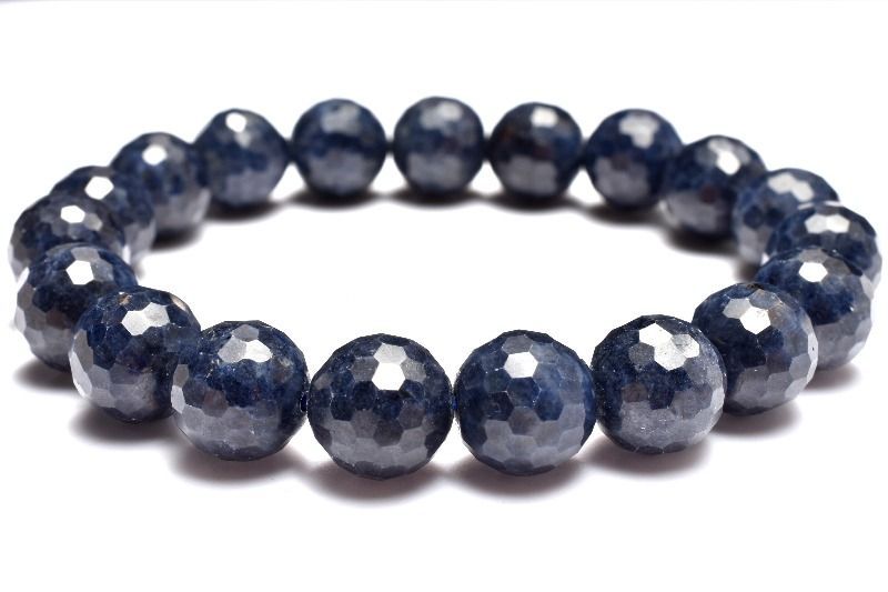 １点物 凛とした輝きを放つ深い青 サファイア 10.5 mm 128面カット ブレスレット パワーストーン 天然石 _MC 2376