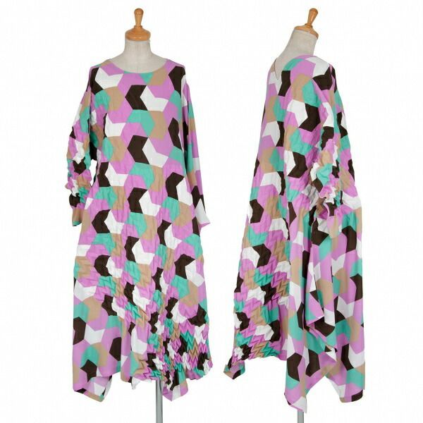 イッセイミヤケISSEY MIYAKE 矢絣プリントエンボスワンピース マルチ2