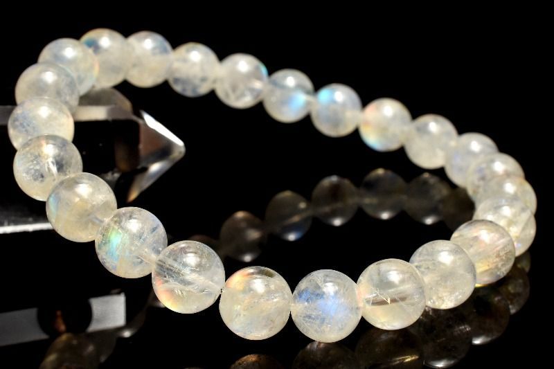 １点物 AAAオーロラシラー マダガスカル産 レインボームーンストーン 7.5 mm ブレスレット パワーストーン 天然石 _MC 2454