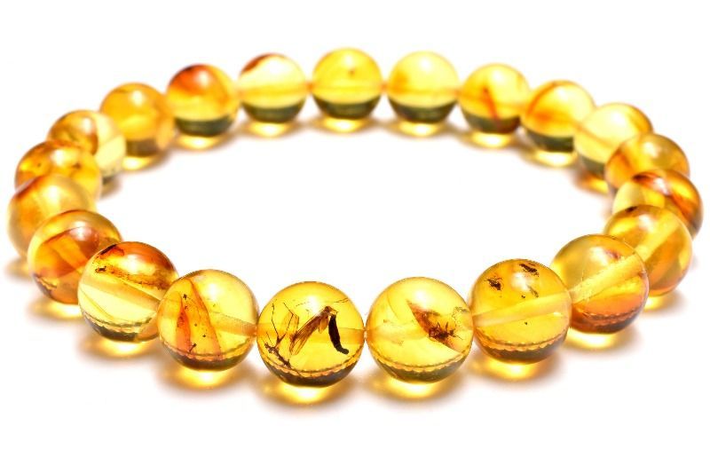  １点物 全粒内包 入荷 虫入り琥珀アンバー 9 5 mm ブレスレット パワーストーン 天然石 _MC 2475 ブレスレット バングル アクセサリー